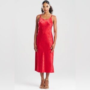 Natori Red Satin Jacquard Slip Dress M